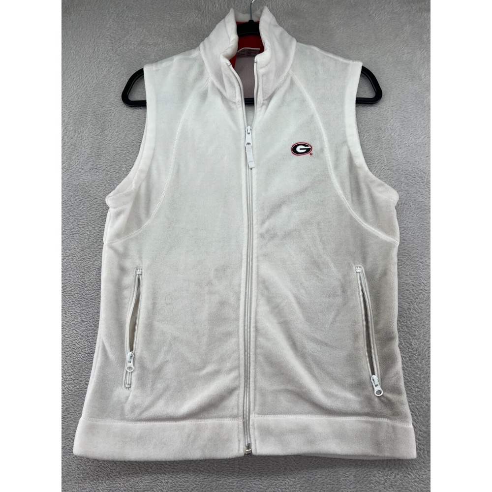 Columbia Vest Women's Small White Fleece Full Zip UGA University of Georgia Dawg